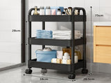 3-Tier Plastic Rolling Utility Cart, Multi-Functional Storage Trolley with Wheels for Office, Living V1192-AZ-W-25477