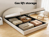 Artiss Queen Bed Frame with Storage and Bedside Table Set Boucle Fabric Gas Lift Bed Base 2-Drawer BFRAME-SET-ELLA-SIDE-SHELF