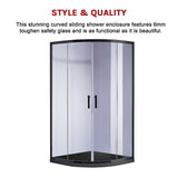90 x 90cm Rounded Sliding 6mm Curved Shower Screen with Base in Black V63-830061