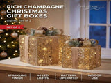 Set of 2 Light Up Christmas Gift Boxes Champagne Gold Battery Operated Warm White LED Present D 112_MHA716