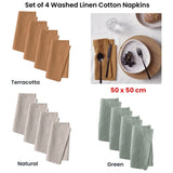 Vintage Design Homewares Set of 4 Washed Linen Cotton Square Napkins Terracotta 50cm x 50cm V442-HIN-MISC-SETOF4LCOTTONNAPKINS-TERRA-SQ