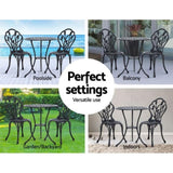 Gardeon 3PC Outdoor Setting Bistro Set Chairs Table Cast Aluminum Patio Furniture Tulip Black GB-CALU-3PC-XG1018-BK
