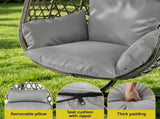 Gardeon Outdoor Swing Chair with Stand Cushion Rattan Furniture Grey HM-EGG-ROPE-FLD-S-GY