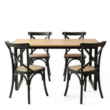 Artiss Dining Table and Chairs Set 5PCS Industrial 4 Black Rattan Chairs for Kitchen, Dining Room, DSET-TAB01-RA-BKX4