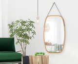CARLA HOME Hanging Wall Mirror 74x43cm - Solid Bamboo Frame and Adjustable Leather Strap for LSB-36016