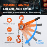 Manual Lever Chain Hoist, 1-1/2 Ton 3300 lbs Capacity 10 FT Come Along, G80 Galvanized Carbon Steel V952-CGSBH112T10FTYOZ9V0
