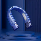 Hanging Neck Fan Wearable Bladeless Fan USB Rechargeable Cooling Fan with 5 Speed Adjustment Blue V1263-JX-7213-2