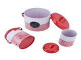 3 Pcs Canister Set Large Capacity Red White Round Bucket Farmhouse Kitchen Candy Snack Metal V1294-YM0523-3118220043011
