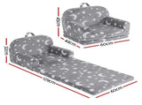 Keezi Kids 2-in-1 Fold Out Sofa Bed with Removable Washable Cover, Carry Handle, Storage Pocket, KID-SOFA-SGL-COMP-GY