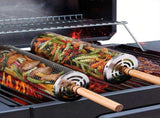 Rolling Grill Basket Set with Removable Wooden Handle 304 Stainless Steel BBQ Rotating Cage for V1107-CS-SKL