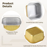 200PCS Mini Cake Pans, 5oz Small Cake Containers with Lids, Aluminum Foil Baking Cups, Golden Square V1369-AZ3-W-08757