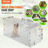 Live Animal Cage Trap, 50" x 20" x 26" Humane Cat Trap Galvanized Iron, Folding Animal Trap with V952-YBL50YC00000VGIXYV0