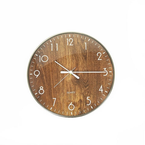 14-inch Round Wall Clock Silent Non-Ticking Quartz Battery Operated Wood Grain V63-838621