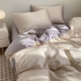Solid Color Ice Silk Bedding Set 4 Pieces, Summer Breathable Sheets and Covers, Lightweight and V1366-AZ2-W-23187