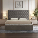 King Storage Bed Frame Fabric Upholstery Tufted Headboard V43-BED-HELNA-K