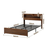 Artiss Double Bed Frame Metal with Charging Station LED Light Storage Shelf MBED-D-ROCK-D-WD-AB