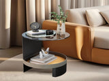 2 Tier Luxury Side End Table Glass Top Saddle Leather Storage Shelf Accent Table V767-CJ-X123