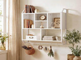 Artiss Floating Wall Shelf 6 Hooks Wall Mounted Storage Cubby Rack 73.5x74CM White FUR-U-WALL-01-WH