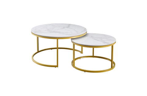 Nesting Style Coffee Table - White on Champagne Gold - 80cm/60cm V292-NEST-WHT009