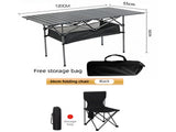 120CM Black Portable Folding Egg Roll Camping Table 4-Pack 36CM Chairs with Storage Bag & Mesh V888-ELOSUNG49115