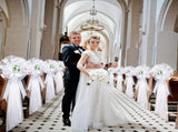 Large Wedding Pew Flower Bows Wedding Decorations with Rosebuds 47" Fabric Tulle Church Chair V1192-AZ-W-26658