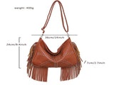 Black Trendy Rivet Fringe Shoulder Bag Large Capacity Soft Leather Handbag for Women, Perfect for V888-ELOSUNG13833
