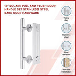 12" Square Pull and Flush Door Handle Set Stainless Steel Barn Door Hardware V63-831841