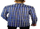 Mens 100% Cotton Flannelette Shirt Long Sleeve Check Authentic Flannel - Denim - 5XL V563-FS-FP22-45-5XL