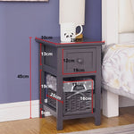 Grey Bedside Table with Wicker Basket V264-TAB-713C-LGR-1PC-1