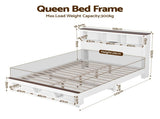 Artiss Queen Bed Frame with Storage Bookcase Headboard and Footboard White Wooden Platform Bed with WBED-F-LYMES-Q-WH-ABC