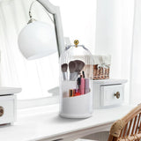 Rotating Makeup Brush Holder with Lid White Transparent Cover for Vanity V1366-AZ2-W-12158