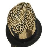 3 Tone Lattice Weave PAPER STRAW TRILBY HAT Fedora Trim Sun Summer Cap - M V563-BR117-M57CM