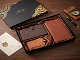 Brown Travel Gift Set, Passport Cover Notebook Luggage Tag, Premium Gift Box, Ideal Father's Day V1188-MS-820-004