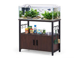 Artiss 20 Gallon Fish Tank Stand 3-Tier Aquarium Stand with Storage Cabinet and Open Shelf Walnut MET-FTS-26140-WN
