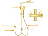 Brushed Gold Dual Square 8" Rain Shower Head 3 Mode Handheld Sliding Rail Arm Twin Taps Set V1233-SC842GHS002M4CGKSS108GCPF0272AG