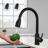 Black Kitchen Faucet, Stainless Steel Pull-Down Sprayer Sink Mixer 2 Spray Modes Kitchen Mixer V1188-MS-227-2416