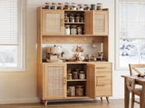 Artiss Buffet Sideboard Hutch Storage Cabinet Kitchen Cupboard Hooks Rattan Pine FURNI-C-RAT-SID180-WD-ABC