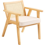 Rattan Chair, Mid Century Modern Dining Chair with Armrest, Upholstered Chair with Rattan Back, V952-TBYYMS4KTYBYP9GE1V0