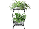 Plant Stand Indoor Outdoor 2 Tier 25inch Tall Metal Potted Holder Flower Pot Stand Heavy Duty Plant V1192-AZ-W-22069