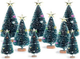 9PCS Bottle Brush Trees with Topper Ornaments, Mini Christmas Trees Sisal Snow Frost Trees with Wood V1370-AZ4-11241