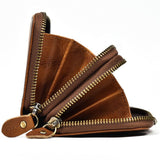 Vegetable Tanned Distressed Top Grain Leather Double Zip Long Wallet, Vintage Genuine Leather V1232-SNB-NS-003