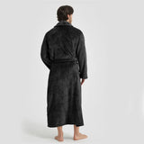 Men's Flannel Bathrobe Black XXL Size - Soft Coral Fleece Hooded Kimono Collar Dressing Gown Loose V888-ELOSUNG54498