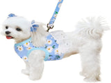 Floral Dog Harness Set Dress for Girl, Cute Daisy Breathable Puppy Mesh Harness for Female V1370-AZ4-09753