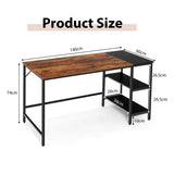 1.4m Computer Table Desk Book Storage Student Study Home Office Workstation Vintage Oak Finish V255-SIDEBOOKDESK-1.4