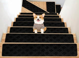 Non Slip Stair Treads 15 Pack Self Adhesive Carpet Mats for Wooden Steps Pet Safe Washable Indoor V1366-AZ2-W-24532
