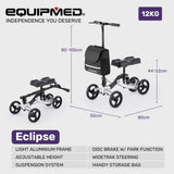 EQUIPMED Knee Scooter Walker, Disc Brake - Suspension Bag - Broken Leg Ankle Foot Mobility V219-HELKNSEQA3SB