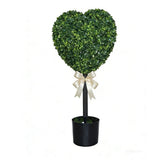Valentines Day Artificial Heart Topiary Tree, 2Pc Faux Heart Plant with White Ribbon Potted Plant, V1369-AZ3-W-21593