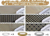 Wrapping Paper Set - 6s Gold & Black Christmas - Includes Ribbon & Stickers - 43x300 cm Per V1188-ZXY-131-380