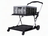 Artiss Shopping Trolley with Wheels 2 Layer w/1 Crate Foldable Trolley Grey SHOPC-JY-1B-GR