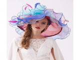Women Organza Church Hat Wide Brim Sun Hats for Wedding Tea Party Fascinator Hat, Dual-use V1366-AZ2-W-19984